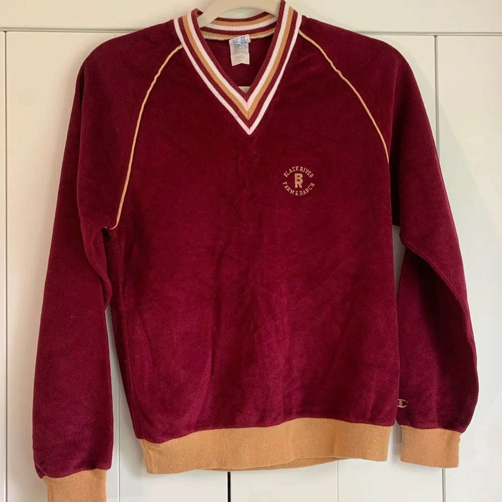Vintage Champion Velour Velvet Burgundy Tan Sweatshirt Size XS